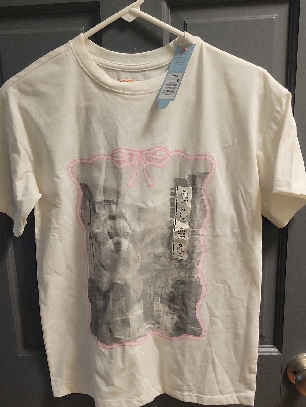 Cat & Jack Girls Size XL Cream Dog Graphic Short Sleeve Tee